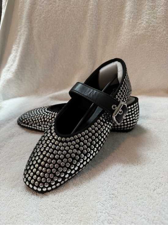 Adamum Shoes - Black Studded Mary Jane Flats with Buckle Strap. Bundle shoes for deep discounts